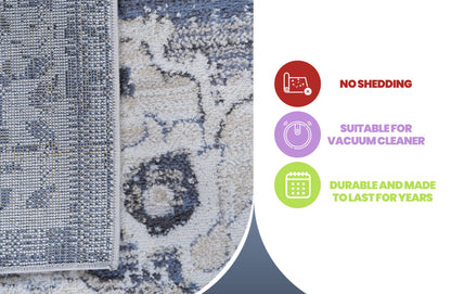 2x3 ft Medallion Area Rug-Non-Shedding, Stain-Resistant, Polyester-Kid & Pet-Friendly,Entryway-Cream/Blue