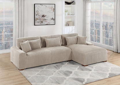 XL Modern 2-Piece Sectional: Corduroy Fabric L-Shaped Sofa & Chaise, Living Room Couch - Camel