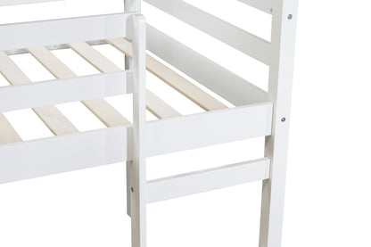 Contemporary Rubber Wood Twin Loft Bed with Ladder and Spacious Storage, White Finish