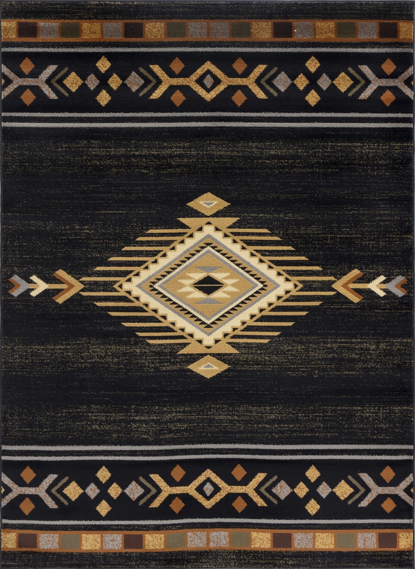 Southwest-Style Rug, 7'3 x 5'3, Polypropylene, Stain-Resistant, Kid & Pet Friendly, Jute Backing, Black