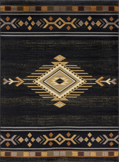 Southwest-Style Rug, 7'3 x 5'3, Polypropylene, Stain-Resistant, Kid & Pet Friendly, Jute Backing, Black
