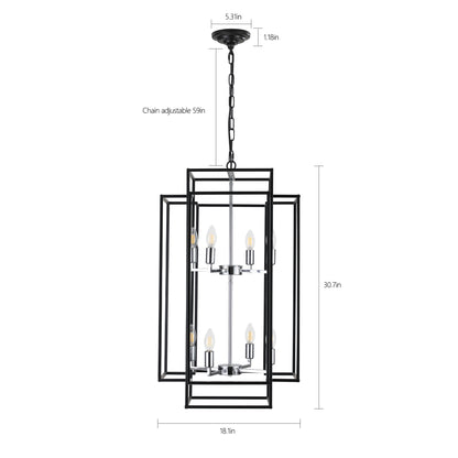 8-Light Lantern Pendant Light Industrial Farmhouse Chandelier for Entryway, Kitchen Island Black & Silver