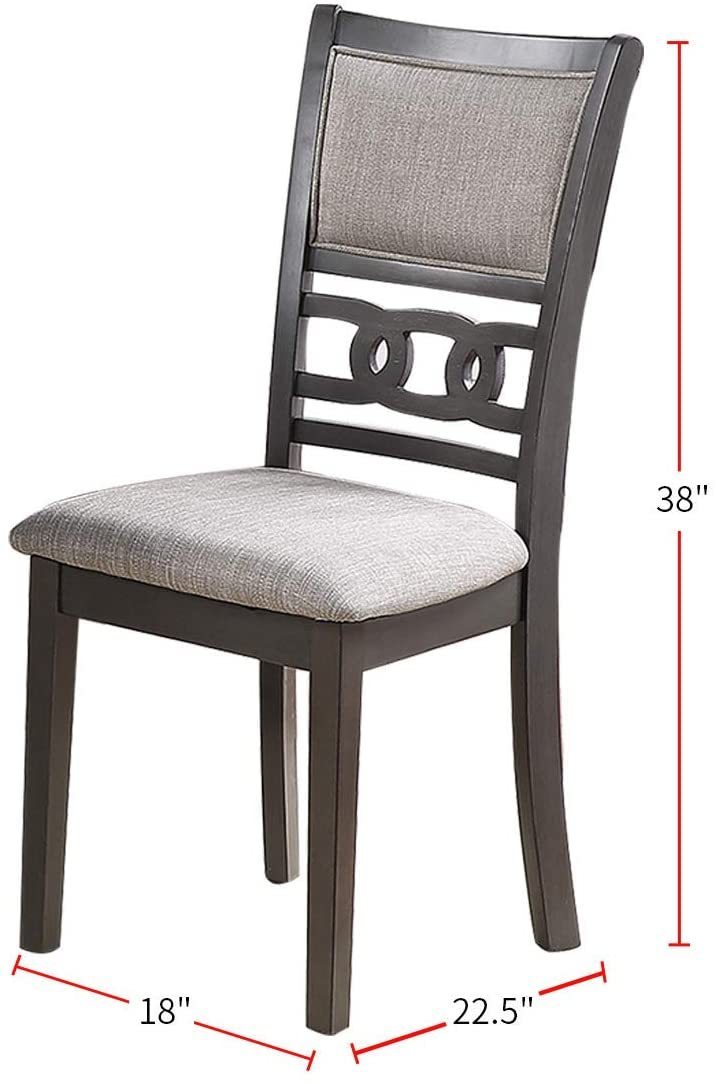 Set of 2 Dining Room Side Chairs with Cushioned Seats, Rubberwood, Upholstery, 18x22.5x38 in, Grey Finish