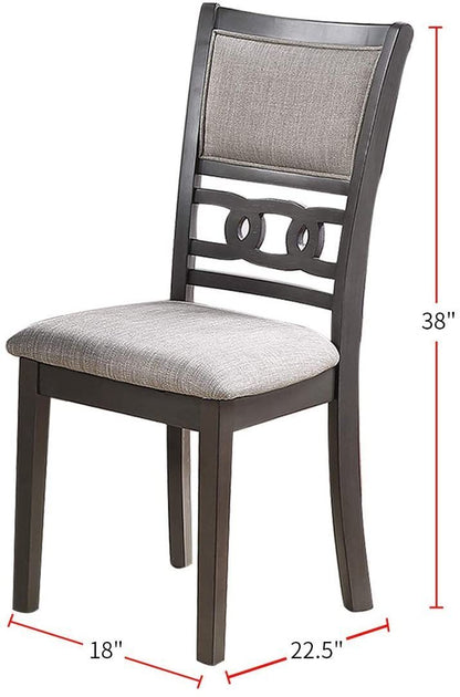 Set of 2 Dining Room Side Chairs with Cushioned Seats, Rubberwood, Upholstery, 18x22.5x38 in, Grey Finish