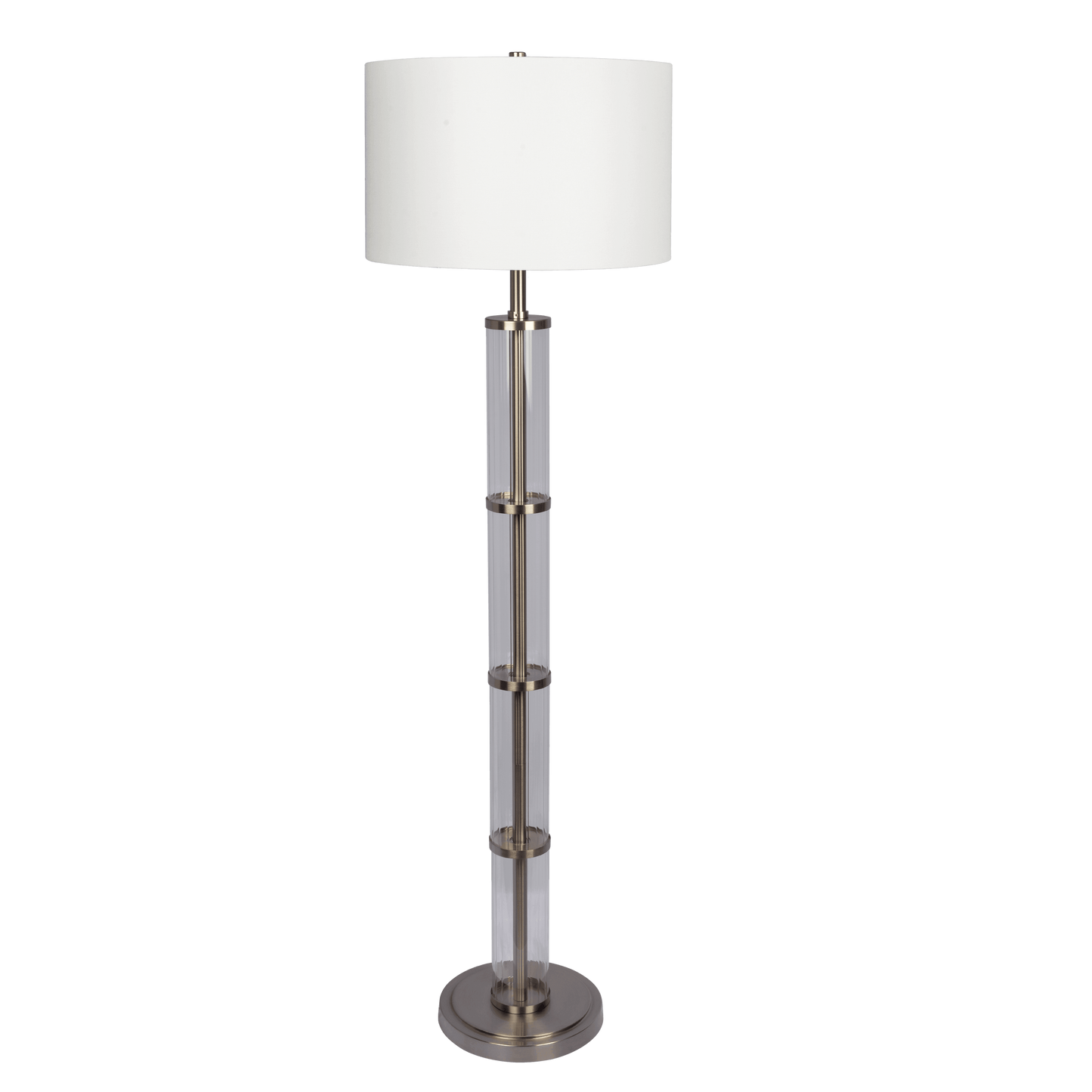 Modern Floor Lamp with Clear Glass Body, 63-Inch Tall, 3-Way Rotary Switch, Metal Base Brushed Nickel