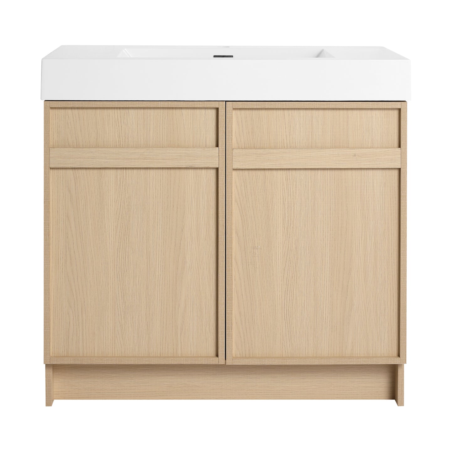 Modern 36" Freestanding Oak Bathroom Vanity with Soft-Close Doors & Integrated White Resin Sink