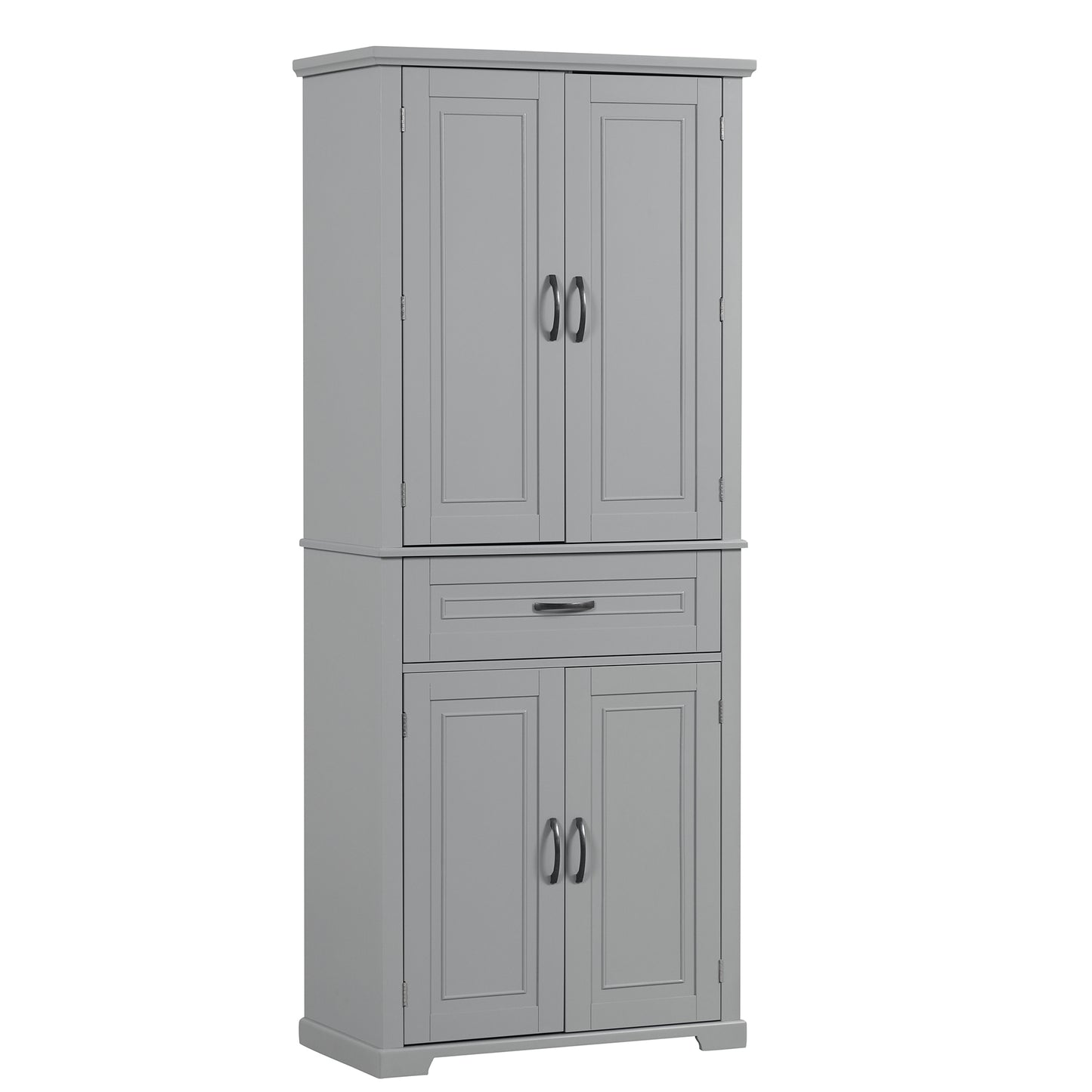Tall Grey MDF Bathroom Storage Cabinet with Adjustable Shelf and Multiple Storage Solutions