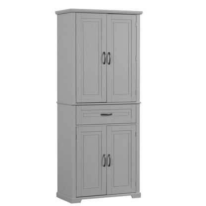 Tall Grey MDF Bathroom Storage Cabinet with Adjustable Shelf and Multiple Storage Solutions