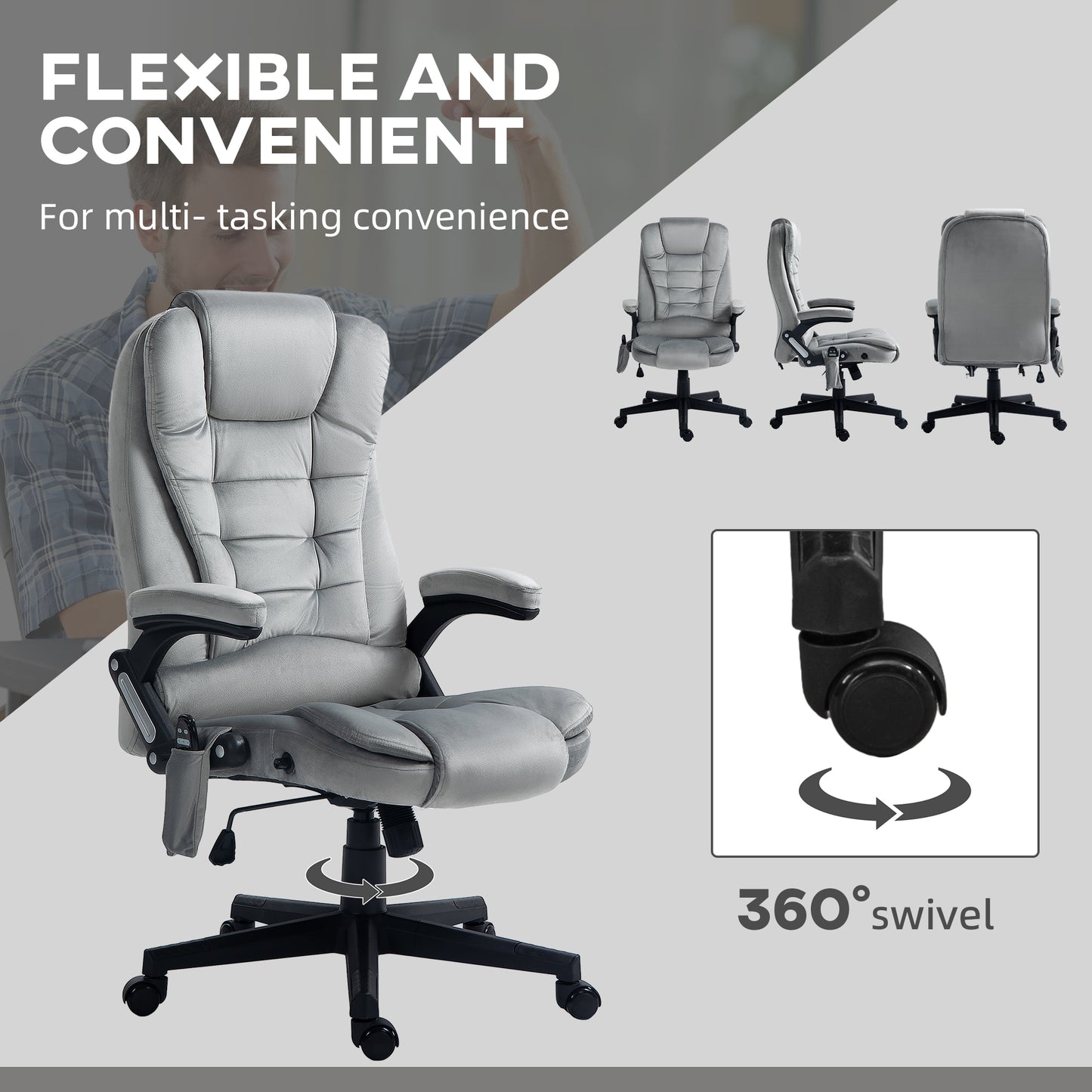 Gray Executive Massage Office Chair with 6-Point Vibration and Lumbar Heating