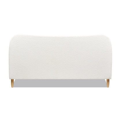 Ivory White Boucle King Platform Bed with Curved Upholstered Headboard