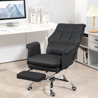 Ergonomic Black PU Leather Executive Office Chair with Footrest and Reclining Function