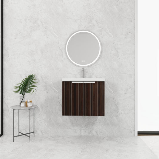 24-Inch Wall-Mounted Bathroom Vanity with Soft-Close Doors and Resin Sink for Compact Spaces