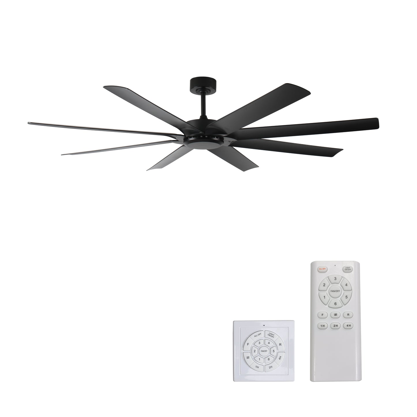 72-Inch Ceiling Fan with Remote, 8 Reversible Blades, Quiet DC Motor, 6 Speeds, Timer, No Light - Black