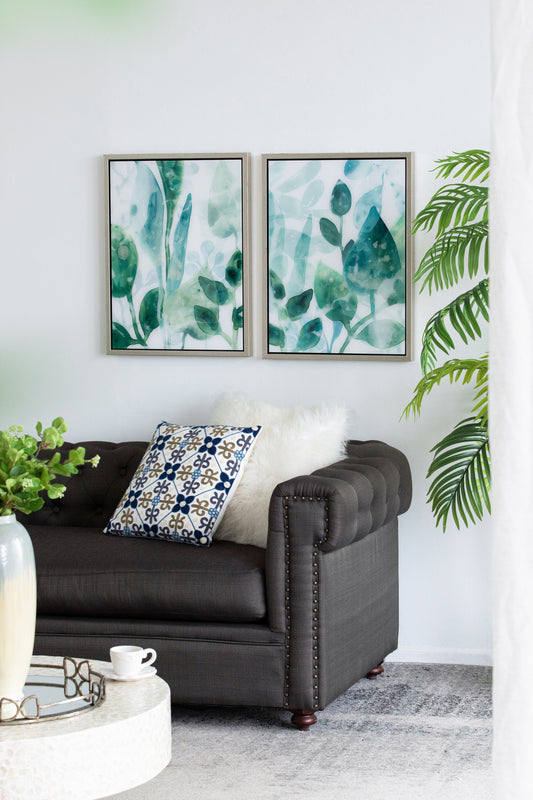 Set of 2 Framed Printed Acrylic Wall Art Panels - 19 x 25 in, Modern Decor, 2-Piece, White and Green