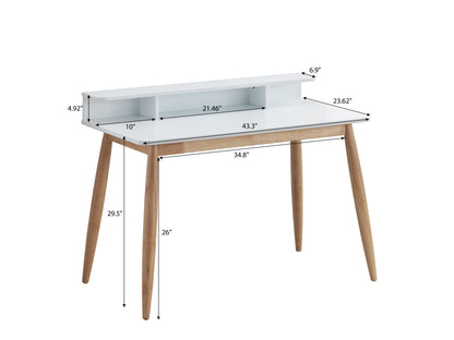 Grey and Brown Mid-Century Modern Rubber Wood Writing Desk with Hutch