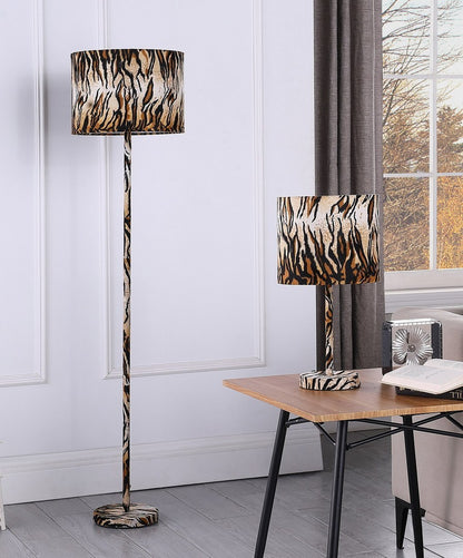 19.25-Inch Metal Table Lamp with Faux Suede Drum Shade, E26 Socket, 60W Max, LED Compatible, Tiger Print