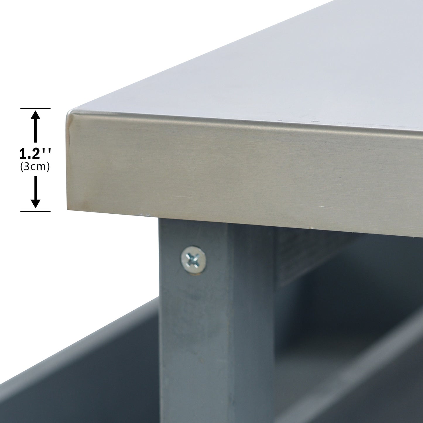 Rolling Outdoor Kitchen Island with Stainless Steel Top, Grey Blue Fir Wood Bar Cart & Storage Cabinet for BBQ and Garden Parties