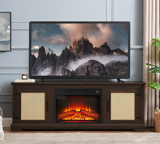 65-Inch Electric Fireplace TV Stand, Adjustable Shelves, Farmhouse Console, Up to 70-Inch TVs, Espresso