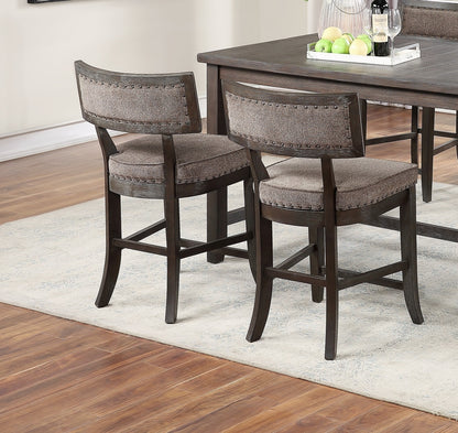 Kitchen Dining Room Chairs Solid wood & Veneer 2pcs High Chair Set Cushion Curved Seat back Rustic Espresso Counter Height Chairs