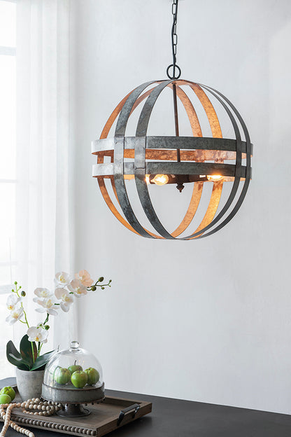 4-Light Spherical Galvanized Metal Chandelier with Adjustable Chain for Kitchen & Dining - Antique Silver