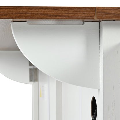 Farmhouse Rolling Kitchen Island with Power Outlet, Drop Leaf, Spice Rack, and Storage Drawers - 53.5'' White Cart for Kitchen and Dining Room