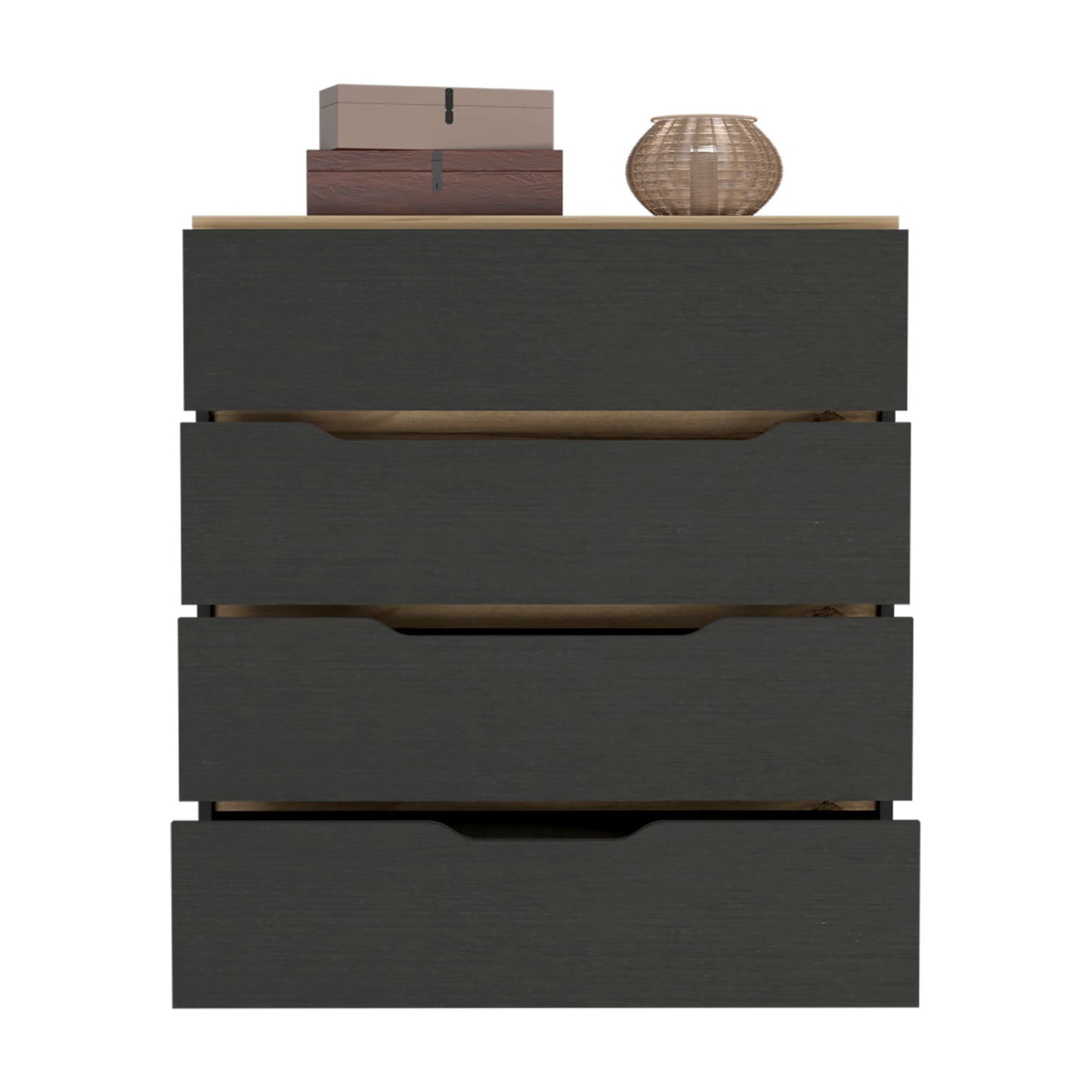 Elegant Black Wengue and Light Oak 4-Drawer Dresser
