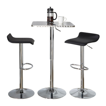 Contemporary Adjustable Bar Set, 3-Piece Square Bistro, Metal Frame, PVC Cushions, Finish Black