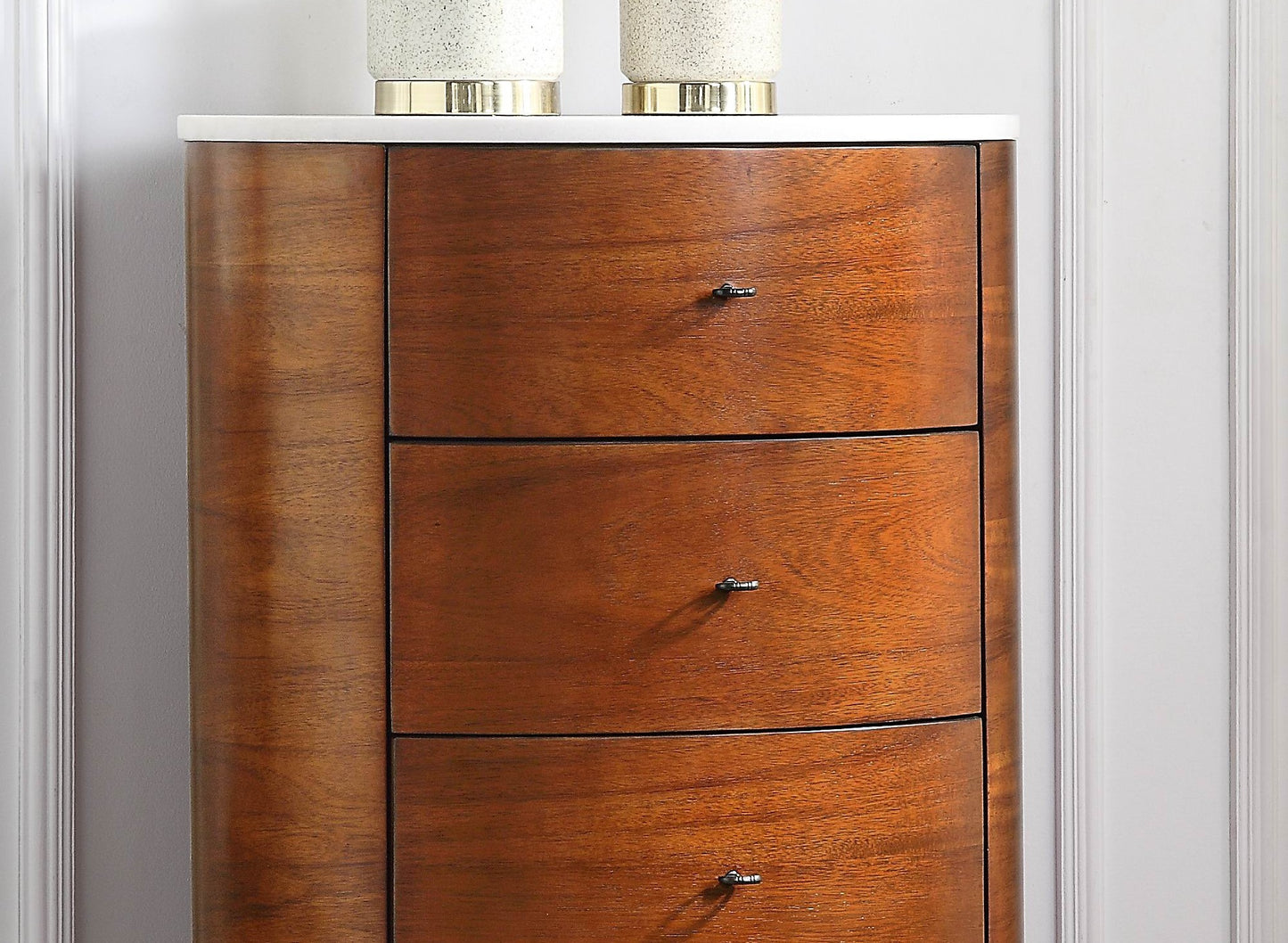 Elegant Walnut Chest of Drawers with Marble Top and Smooth Ball Bearing Glides