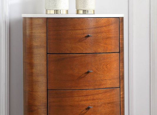 Elegant Walnut Chest of Drawers with Marble Top and Smooth Ball Bearing Glides
