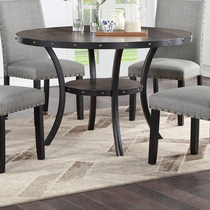 Round Dining Table With Nailhead Trim And Storage Natural