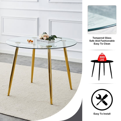 Circular Glass Dining Table 40 Inch Minimalist Gold Plated Legs