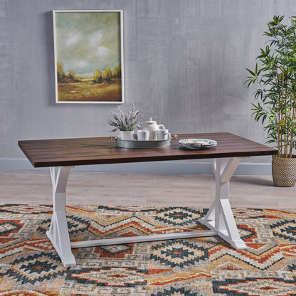 Acacia Farmhouse Dining Table 69in Rustic Dark Brown