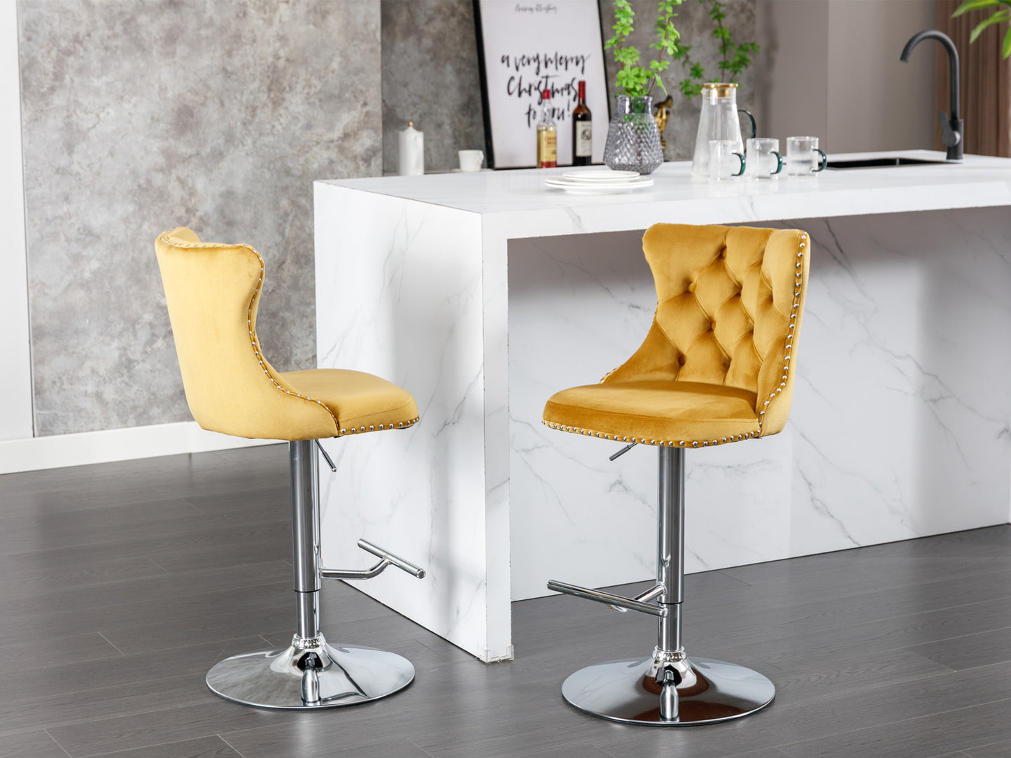 AA Furniture Gold Velvet Swivel Barstools 25-33in Set Of 2