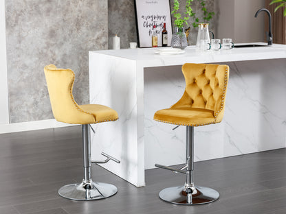 AA Furniture Gold Velvet Swivel Barstools 25-33in Set Of 2