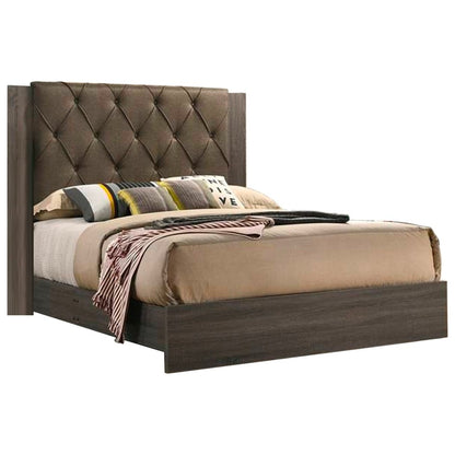 Modern Tufted Queen Bed Frame with Rubberwood Construction and Gray Finish