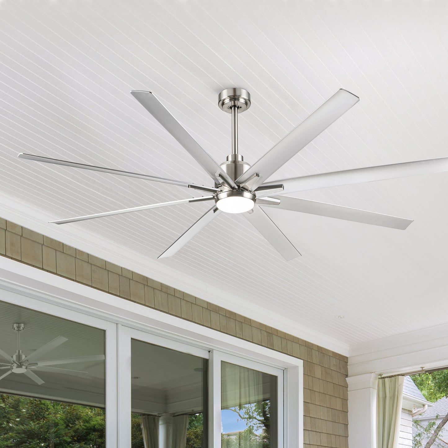 72-Inch Smart LED Ceiling Fan with DC Motor, Remote and App Control, Silver Blades, Brushed Nickel