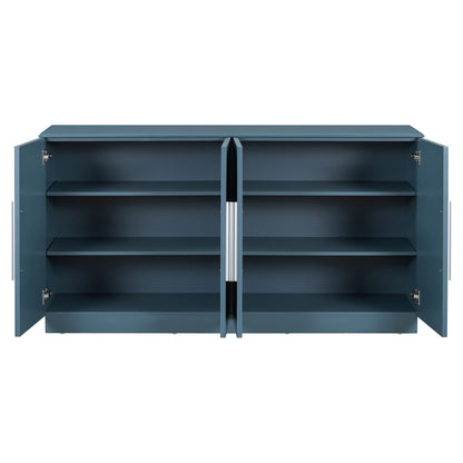TREXM Sideboard with 4 Doors Large Storage Space Buffet Cabinet with Adjustable Shelves and Silver Handles for Kitchen, Dining Room, Living Room (Antique Blue)