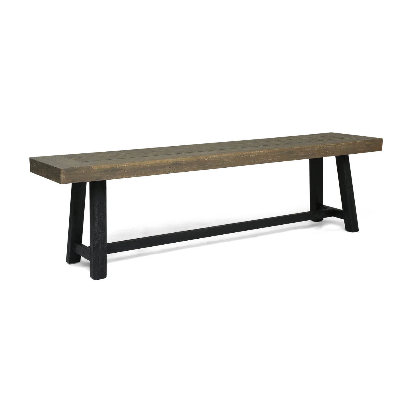 Outdoor Bench With Acacia Wood Frame And Slat Panel Design, 63-Inch Long, Weather-Resistant, Sandblast Grey And Black