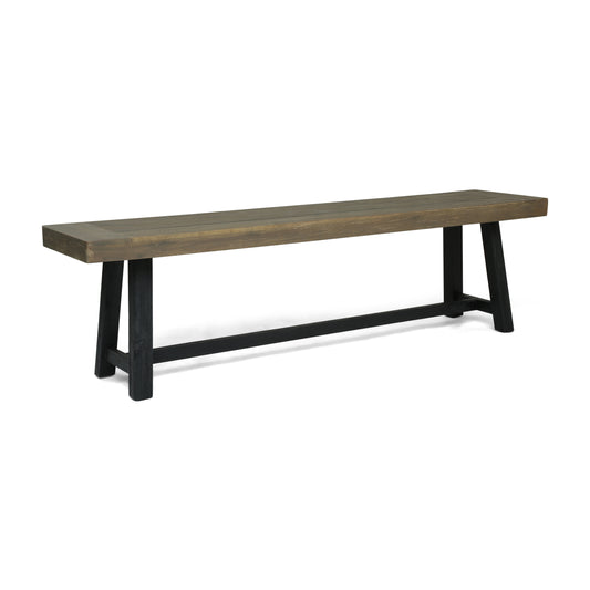 Outdoor Bench With Acacia Wood Frame And Slat Panel Design, 63-Inch Long, Weather-Resistant, Sandblast Grey And Black