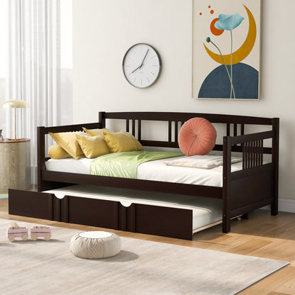 Espresso Twin Daybed with Trundle - Stylish Wood Frame for Space-Saving Comfort