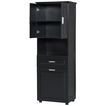 Stylish Tall Black Bathroom Storage Cabinet with Removable Laundry Basket and Ample Organizing Space