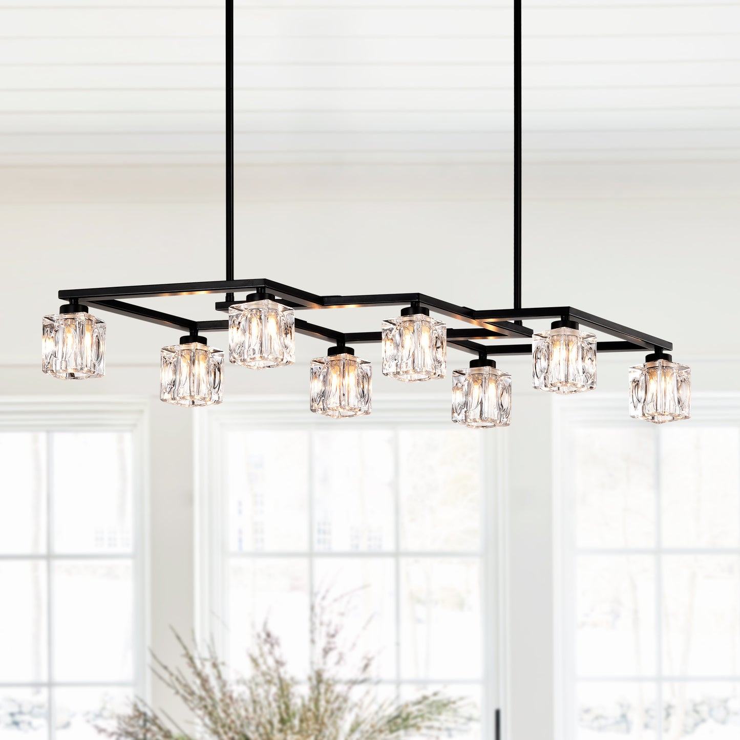 8-Light Metal Chandelier for Dining Room & Kitchen Island, Ceiling Pendant G9 Bulbs Included Matte Black