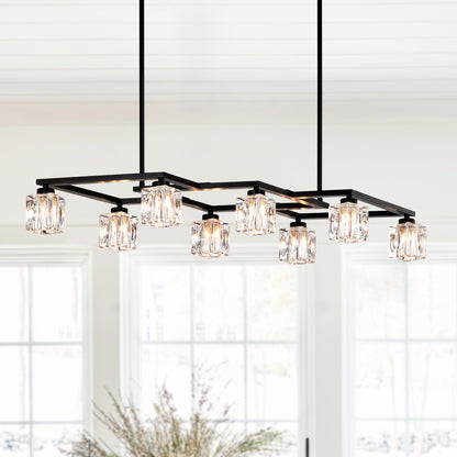 8-Light Metal Chandelier for Dining Room & Kitchen Island, Ceiling Pendant G9 Bulbs Included Matte Black