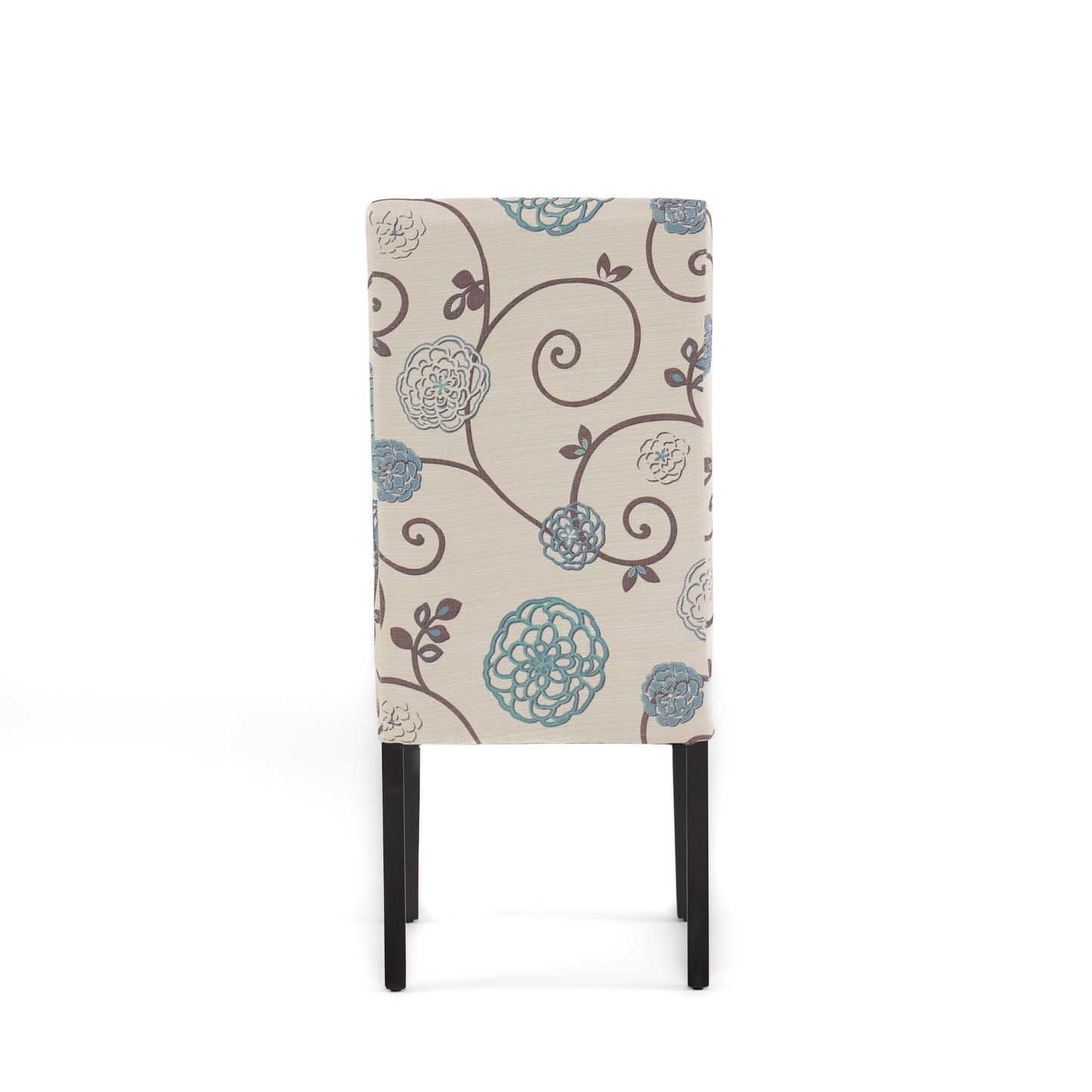 Contemporary Dining Chair Set of 2, 17.5W x 26.5D x 39.5H, Fabric, Rubberwood Legs, White and Blue