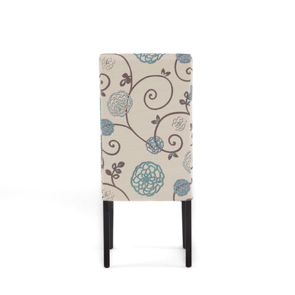 Contemporary Dining Chair Set of 2, 17.5W x 26.5D x 39.5H, Fabric, Rubberwood Legs, White and Blue
