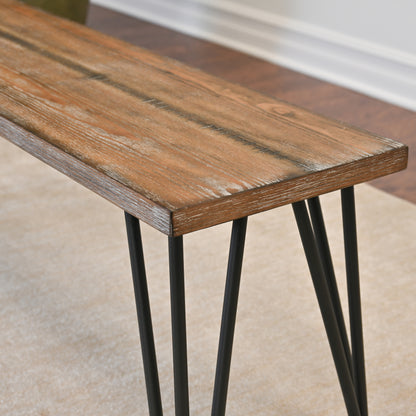 Industrial Wood Dining Bench, 48-Inch, MDF Top, Hairpin Legs, Dining Room Use, Rustic Dark Pine Finish