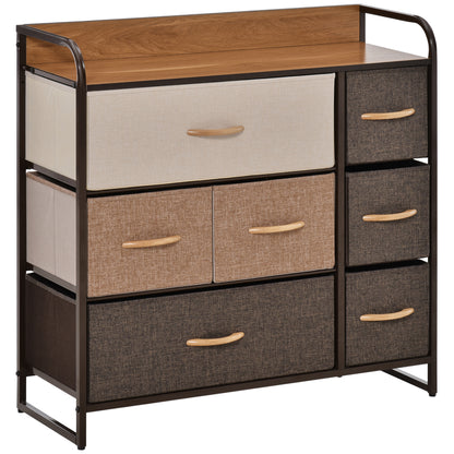 HOMCOM 7-Drawer Fabric Storage Dresser with Steel Frame and Wooden Top for Bedroom and Entryway