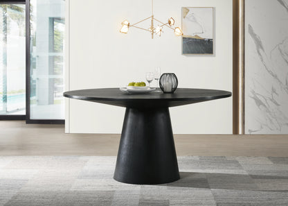 Round Dining Table 59 Inch Wide Solid Wood MDF Ebony Black