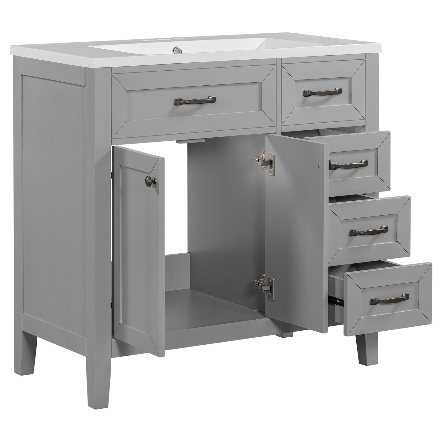 36-Inch Grey Bathroom Vanity Set with Ceramic Sink and Storage Drawers