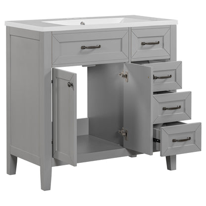 36-Inch Grey Bathroom Vanity Set with Ceramic Sink and Storage Drawers